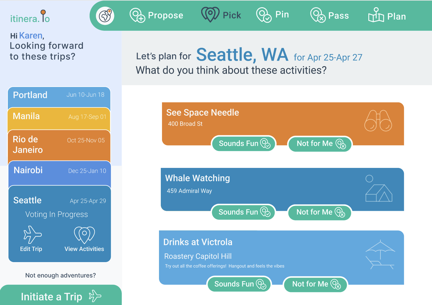 Horizontal Itinerary Screenshot
